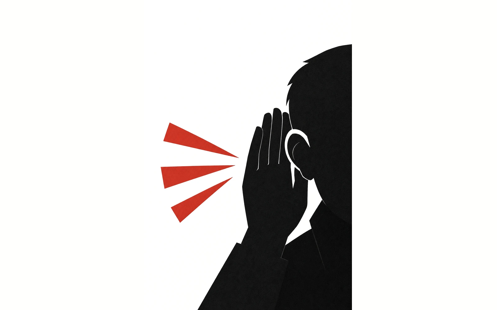 Profile silhouette with a hand cupped behind an ear.