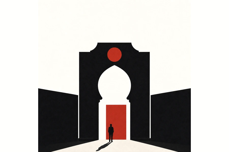 Paper cut arch and red proof mark for Azourane.
