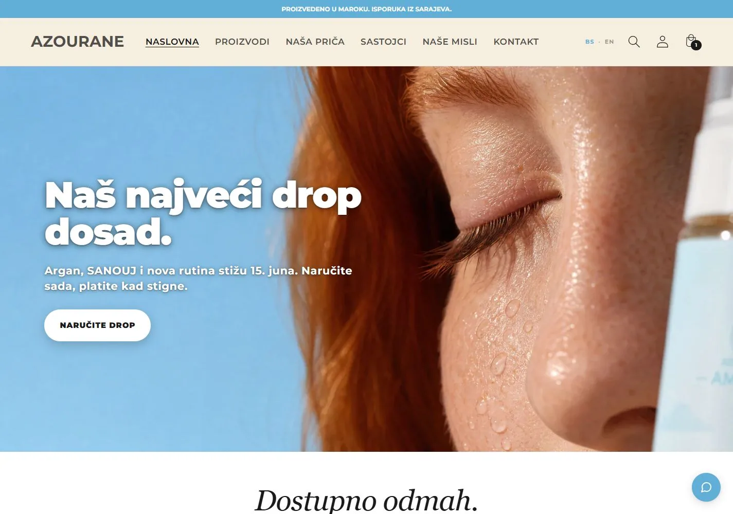 Live screenshot Azourane ecommerce sajta.